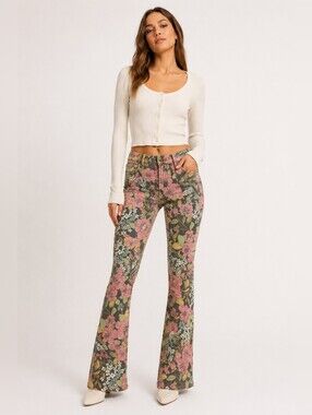 MOTHER Floral Print Flare Jeans Pink Boho Retro Pants Size 26